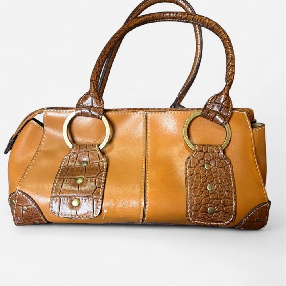 Y2K Brown Croc Embossed Shoulder Bag